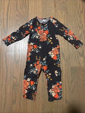Old Navy Black Floral Infant Jumpsuit with Orange and Red Blooms